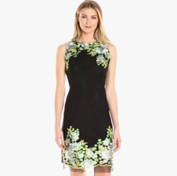 Donna Ricco Dresses & Skirts - Donna Ricco black embroidered green floral sleeveless dress. Size 16